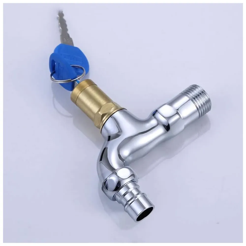 Stainless Steel Tap with Lock and Key Lock Tap, 1/2" Thread Water Lockable Polished Faucet, Faucet Locks Outdoor, Garden Tap, Home Outdoor Garden Tool., Silver