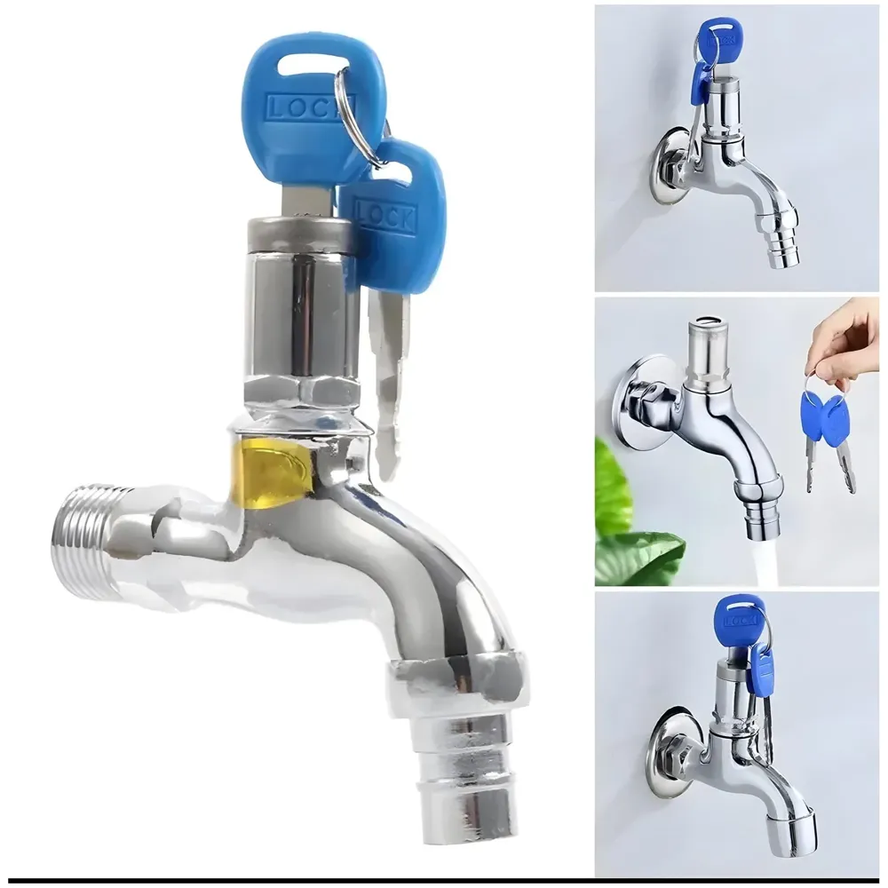 Stainless Steel Tap with Lock and Key Lock Tap, 1/2" Thread Water Lockable Polished Faucet, Faucet Locks Outdoor, Garden Tap, Home Outdoor Garden Tool., Silver