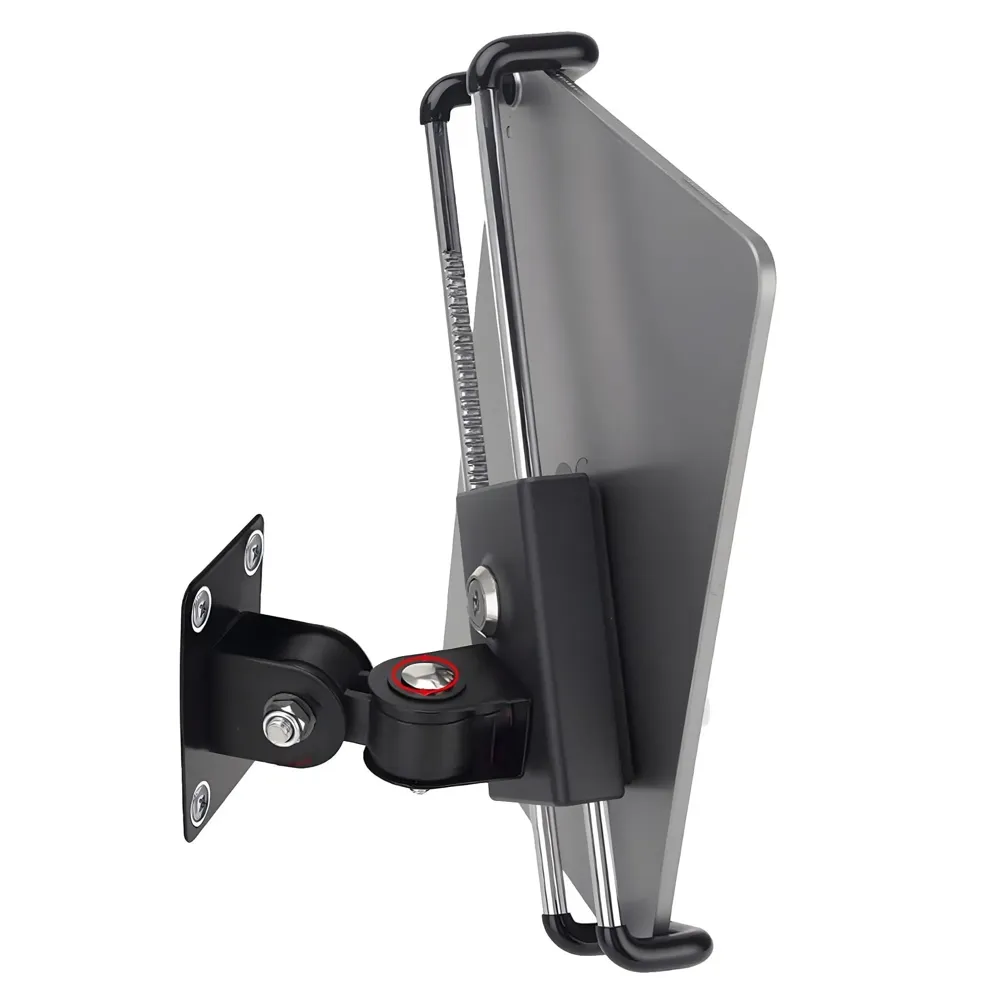 Tablet Holder Wall Mount Bracket with Lock and Key Locakable Aluminium Adjustable Clam for Upto 13 Inch Tablets Swivel for Commerical Shops Schools Gyms Cafes Anti-Theft