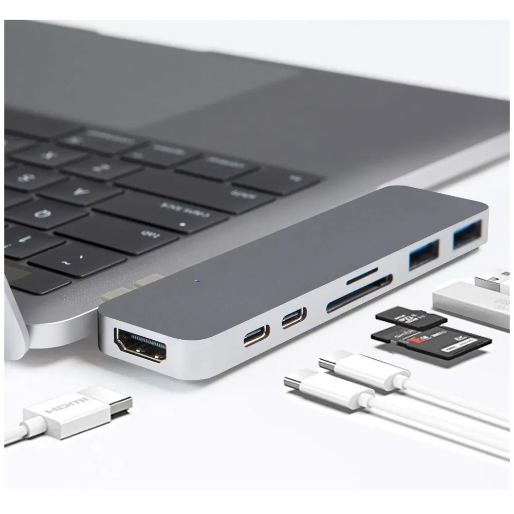 7-in-1 Combo Hub of 1 4K HDMI, 1 SD Memory Port and 2 Type C Ports for MacBook Pro 2016/2017, 12-inch (Space Grey)
