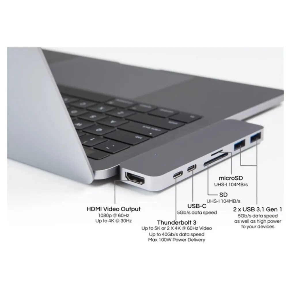 7-in-1 Combo Hub of 1 4K HDMI, 1 SD Memory Port and 2 Type C Ports for MacBook Pro 2016/2017, 12-inch (Space Grey) - 2