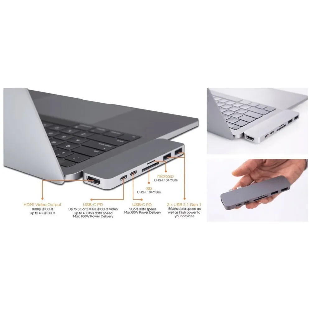 7-in-1 Combo Hub of 1 4K HDMI, 1 SD Memory Port and 2 Type C Ports for MacBook Pro 2016/2017, 12-inch (Space Grey) - 5
