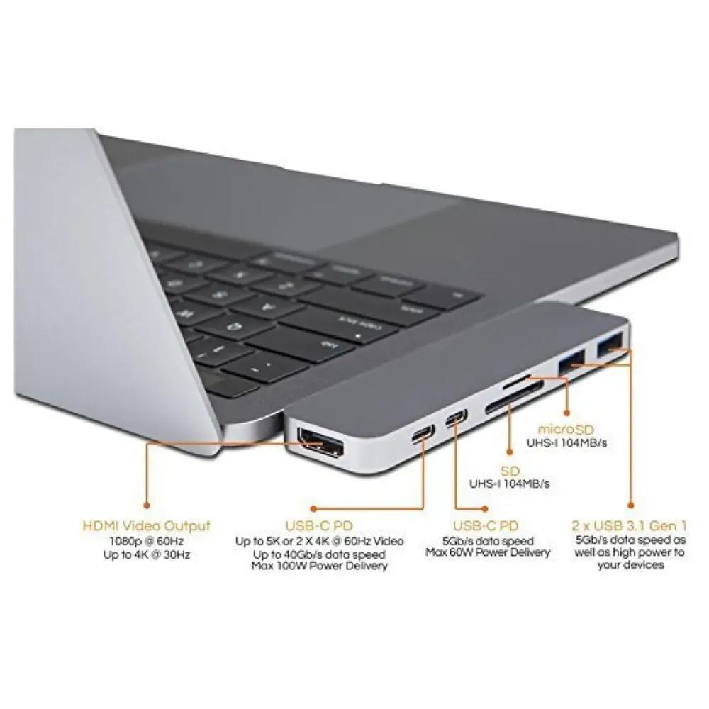 Ultra 7-In-1 USB 3.1 Type C Hub for Macbook Pro 2016/2017 (Silver) - 2