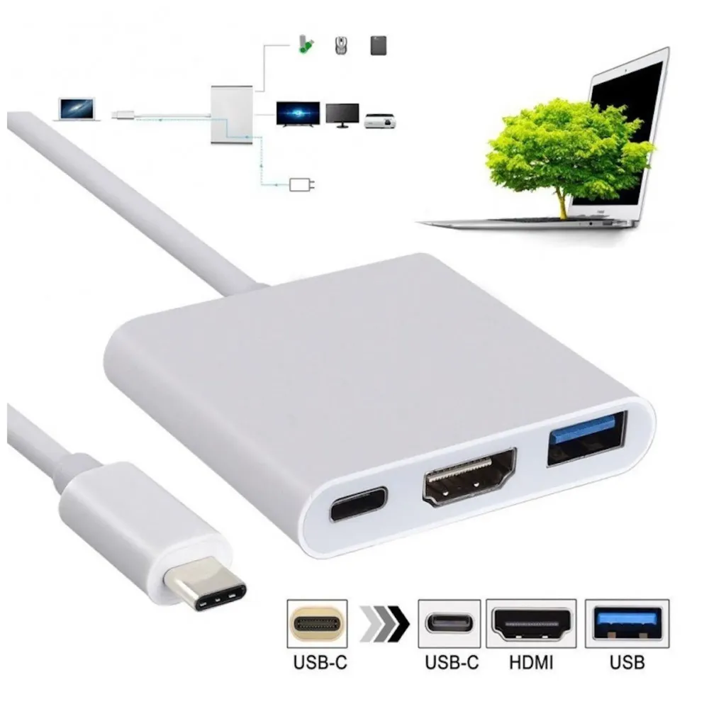 USB 3.1 Type C Hub For Macbook Pro 2016/2017 Touch Bar And Without Touch Bar, Macbook 12-Inch, (USB 3.0) 3 In 1 Combo Hub Includes 1 HDMI 4K Port, 1 USB 3.0 Port And 1 Type C Charging Port - Computer Accessories / USB Hubs~ High Speed Transfers (4K HDMI Space Grey)