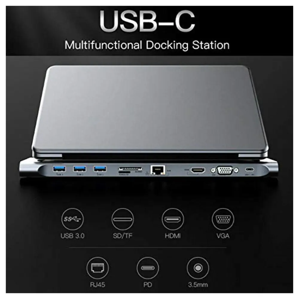 USB 3.1 Type C Hub for All MacBook with Type C and Touch Bar and Without Touch Bar, MacBook 12-Inch (10 in 1 Space Grey)