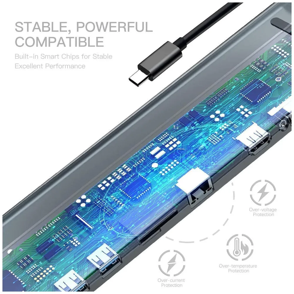 USB 3.1 Type C Hub for All MacBook with Type C and Touch Bar and Without Touch Bar, MacBook 12-Inch (10 in 1 Space Grey)
