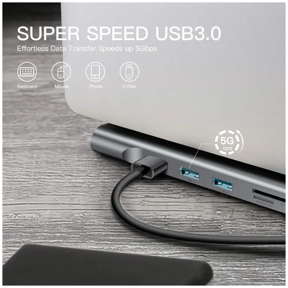 USB 3.1 Type C Hub for All MacBook with Type C and Touch Bar and Without Touch Bar, MacBook 12-Inch (10 in 1 Silver)