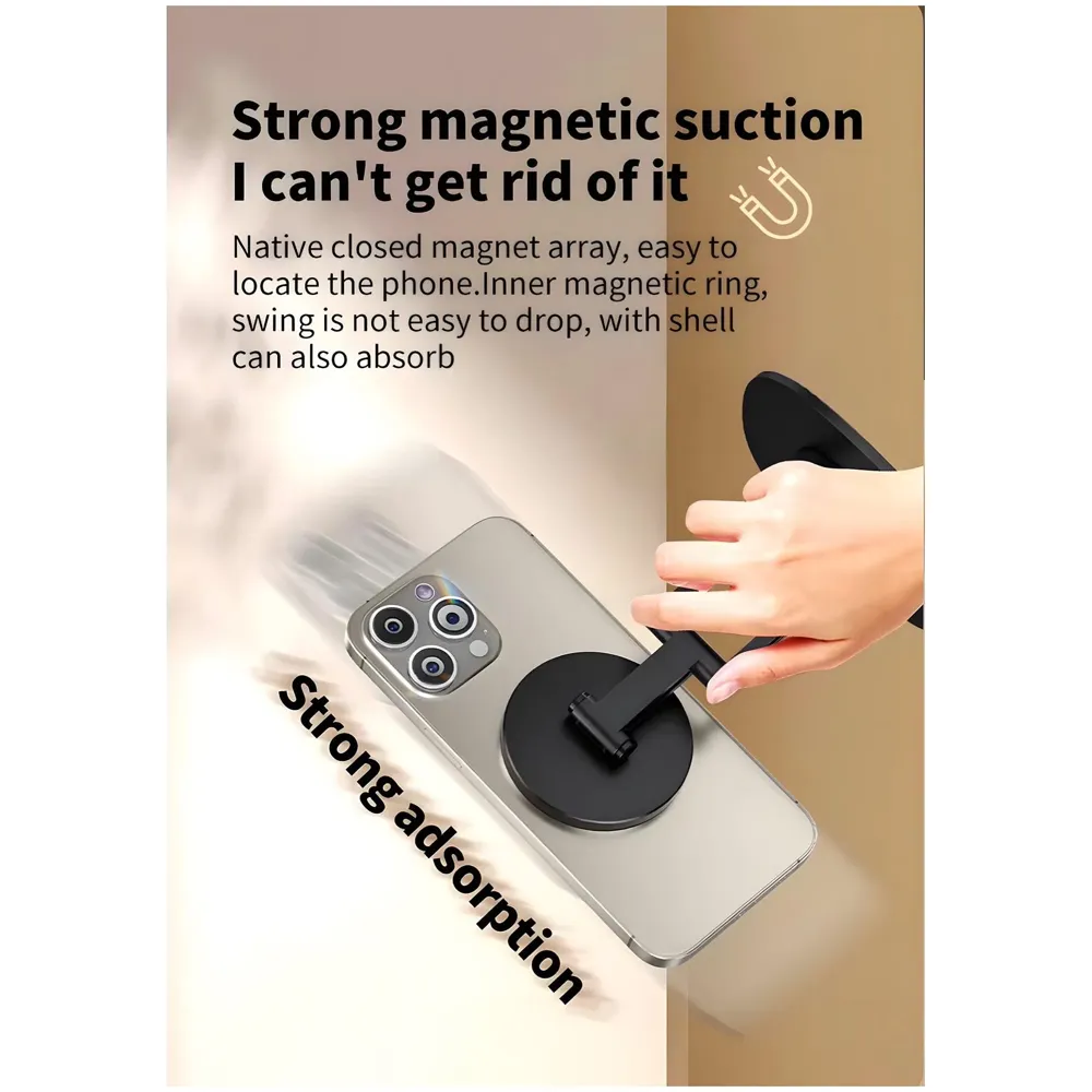 Magnetic Phone Stand Holder for Desk with Extra Magnet Rings, Sturdy and Stable, 360 Degree rotatable, Flexible 3 Angle Adjustments 10.8cm x 7.8cm x 9.6cm Metal Design, NOT A Charger