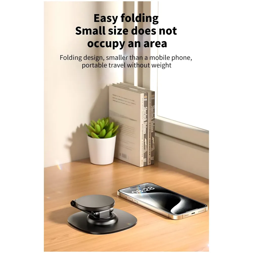 Magnetic Phone Stand Holder for Desk with Extra Magnet Rings, Sturdy and Stable, 360 Degree rotatable, Flexible 3 Angle Adjustments 10.8cm x 7.8cm x 9.6cm Metal Design, NOT A Charger