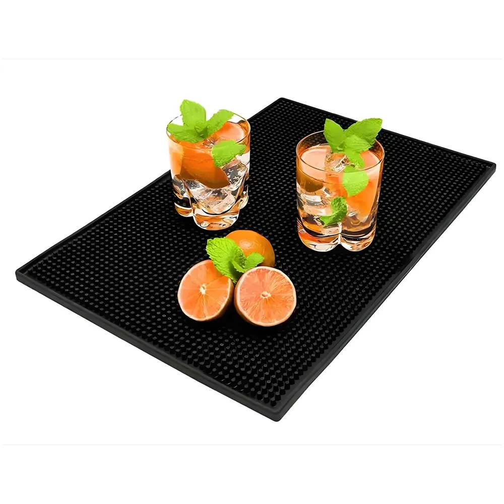Bar Mat 18inch x 12inch x 1cm Thick Durable and Stylish Service Bar Mat for Spills, Coffee, Bars, Restaurants, Counter Top Dish Drying Mat, Glass Drying Mat 45 cm x 30 CM Black