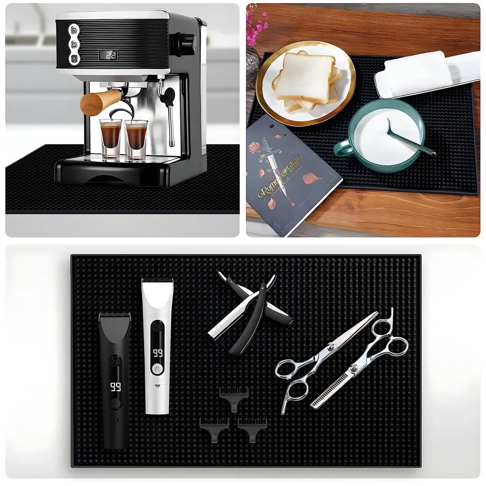 Bar Mat 18inch x 12inch x 1cm Thick Durable and Stylish Service Bar Mat for Spills, Coffee, Bars, Restaurants, Counter Top Dish Drying Mat, Glass Drying Mat 45 cm x 30 CM Black - 2