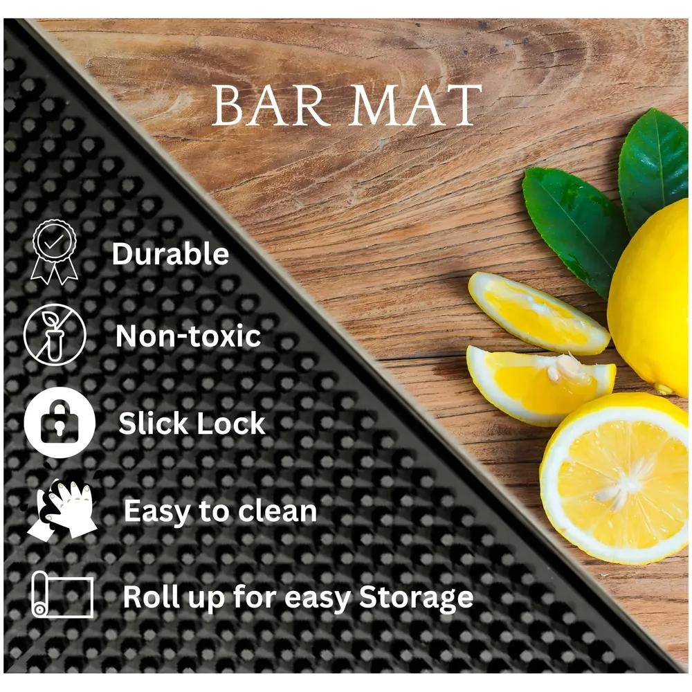Bar Mat 18inch x 12inch x 1cm Thick Durable and Stylish Service Bar Mat for Spills, Coffee, Bars, Restaurants, Counter Top Dish Drying Mat, Glass Drying Mat 45 cm x 30 CM Black - 3