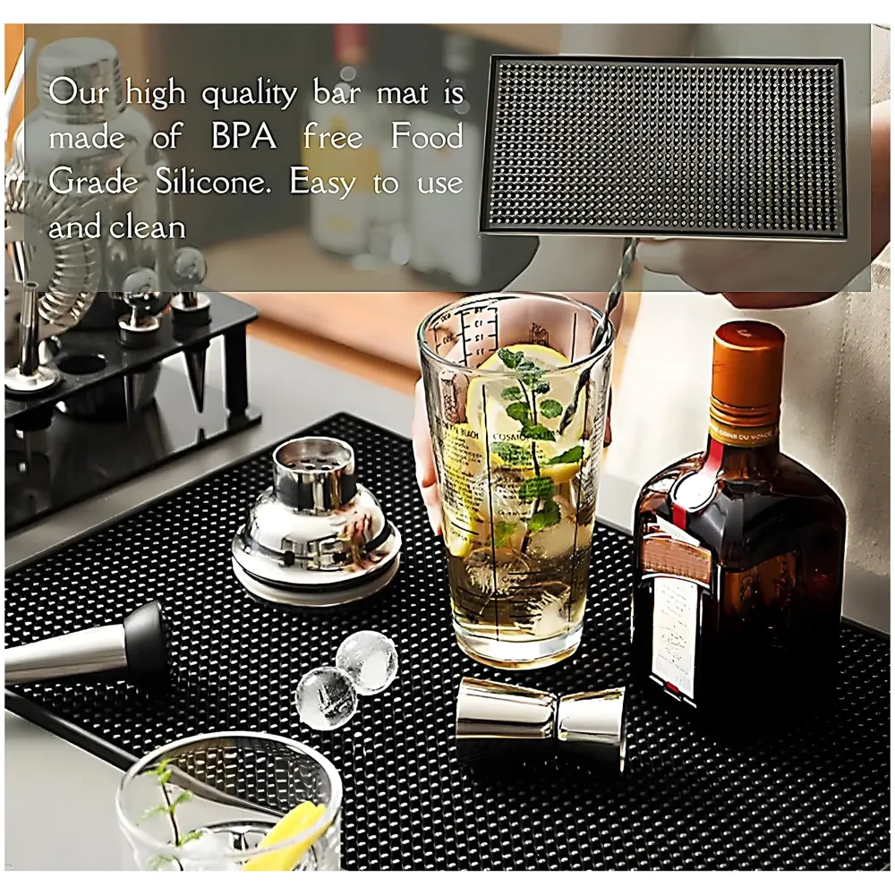 Bar Mat 18inch x 12inch x 1cm Thick Durable and Stylish Service Bar Mat for Spills, Coffee, Bars, Restaurants, Counter Top Dish Drying Mat, Glass Drying Mat 45 cm x 30 CM Black - 5