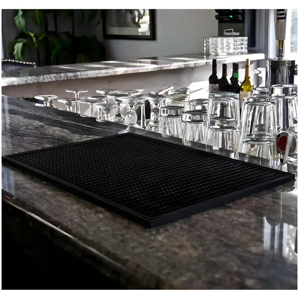 Bar Mat 18inch x 12inch x 1cm Thick Durable and Stylish Service Bar Mat for Spills, Coffee, Bars, Restaurants, Counter Top Dish Drying Mat, Glass Drying Mat 45 cm x 30 CM Black - 8