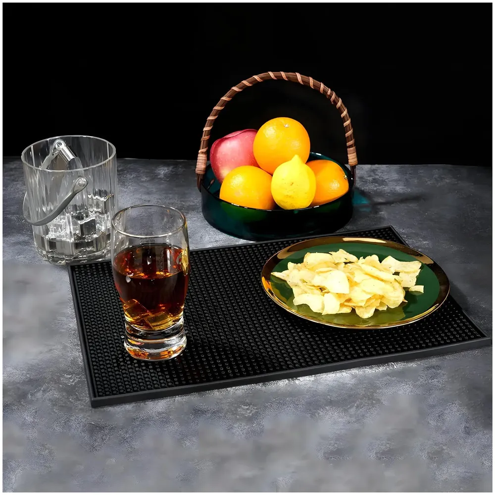 Bar Mat 18inch x 12inch x 1cm Thick Durable and Stylish Service Bar Mat for Spills, Coffee, Bars, Restaurants, Counter Top Dish Drying Mat, Glass Drying Mat 45 cm x 30 CM Black - 9