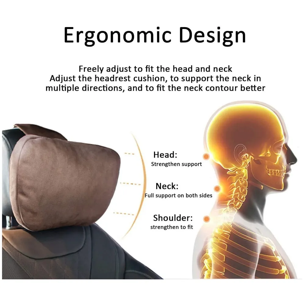 2pc Universal Car Soft Pillow Compatible with Mercedes Benz Maybach and All Other Cars Premium Suede Material Luxurious Headrest Ultra S Class Type Cushion Pack of 2 (Beige)