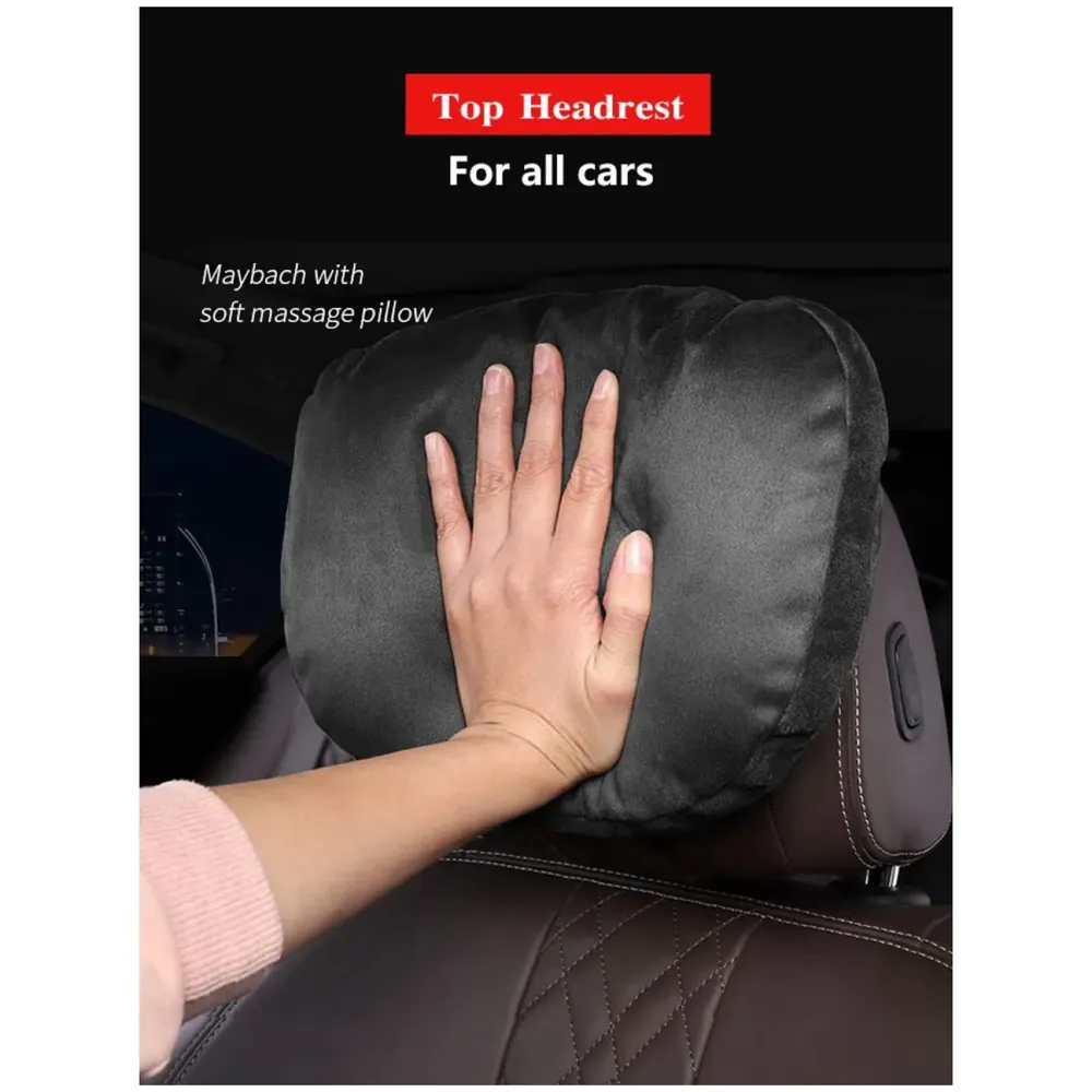 2pc Universal Car Soft Pillow Compatible with Mercedes Benz Maybach and All Other Cars Premium Suede Material Luxurious Headrest Ultra S Class Type Cushion Pack of 2 (Black)