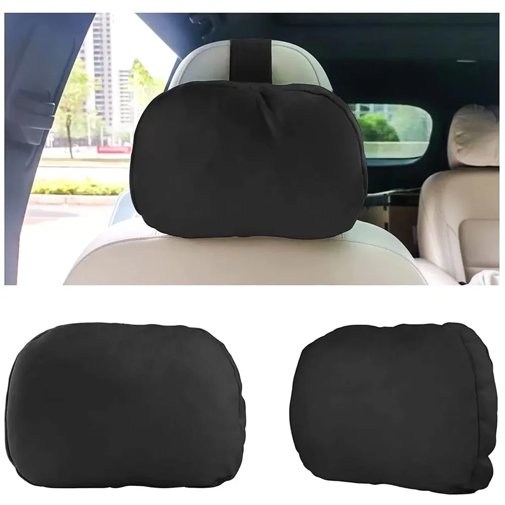 2pc Universal Car Soft Pillow Compatible with Mercedes Benz Maybach and All Other Cars Premium Suede Material Luxurious Headrest Ultra S Class Type Cushion Pack of 2 (Black)