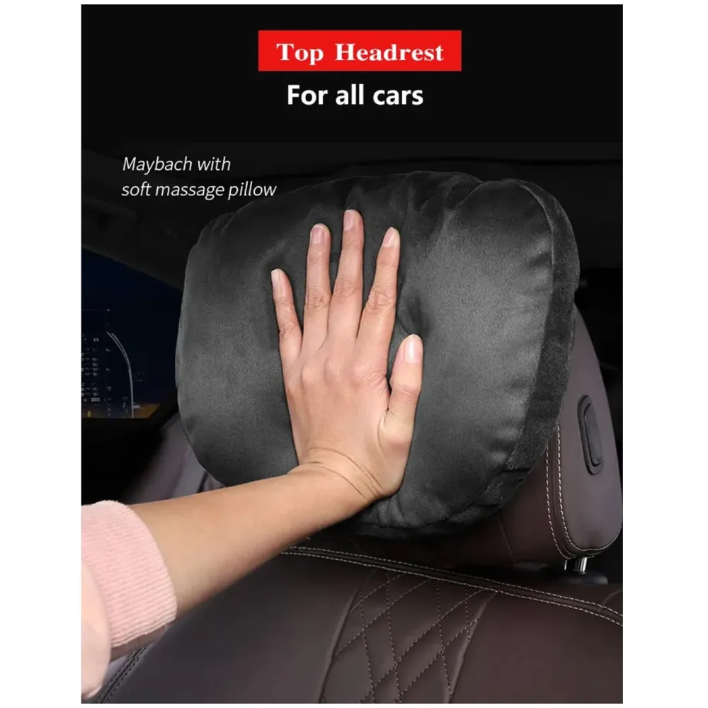 2pc Universal Car Headrest Ultra Soft Pillow Compatible with Mercedes Benz Maybach and All Other Cars Premium Suede Material Luxurious S Class Type Cushion Pack of 2 (Chocolate)