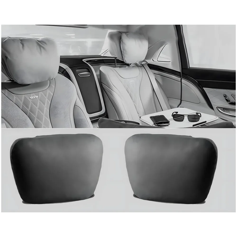 2pc Universal Car Headrest Ultra Soft Pillow Compatible with Mercedes Benz Maybach and All Other Cars Premium Suede Material Luxurious S Class Type Cushion Pack of 2 (Dark Grey)