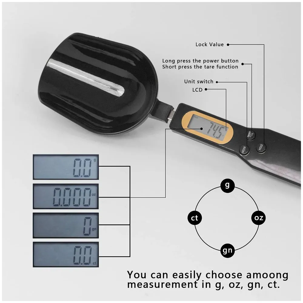 Digital Measuring Spoon Scale 500g/0.1g Gram Weighing Mini LCD Spoon Measure Digital Scale Pet food, Cooking black