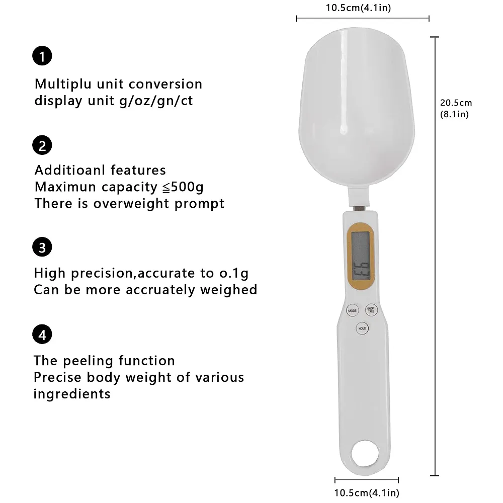 Digital Measuring Spoon Scale 500g/0.1g Gram Weighing Mini LCD Spoon Measure Digital Scale Pet food, Cooking White Premium
