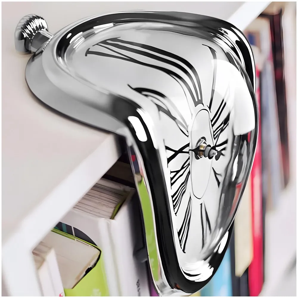 Melting Clock for Desk Shelf Home Decor Office Melted Design Decorative wall Clock - 4.5" W x 7" H - Silver - Analog Roman Numberics