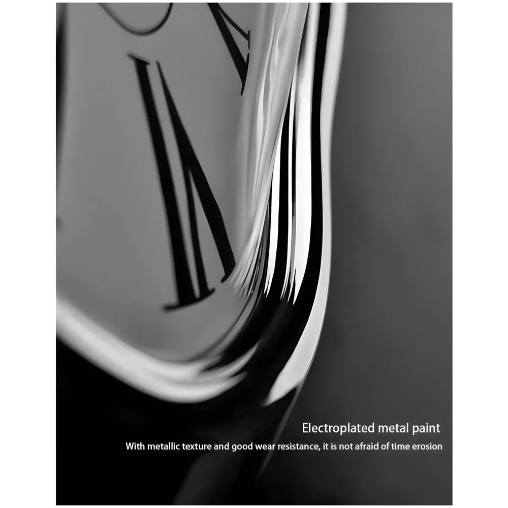 Melting Clock for Desk Shelf Home Decor Office Melted Design Decorative wall Clock - 4.5" W x 7" H - Silver - Analog Roman Numberics