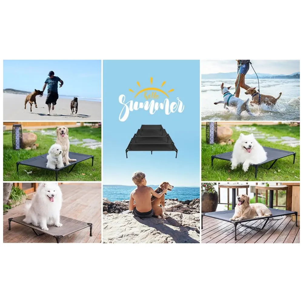 Elevated Dog Bed, Portable Raised Pet Cot, Sturdy & Breathable Mat, Durable Mesh Fabric, No-Slip Feet, Indoor or Outdoor Use