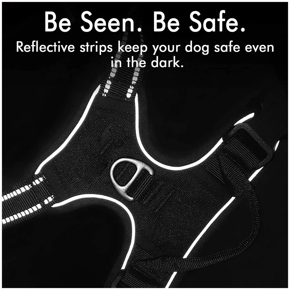 No Pull Dog Harness Mesh Breathable Adjustable Reflective Oxford Easy Control Comfortable Harness. (Black, Medium (15-21 Inch Girth)) - 6