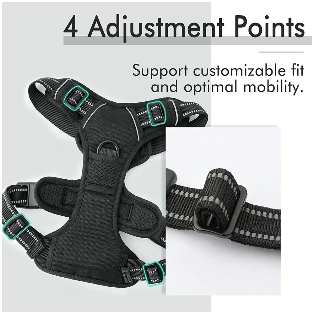 No Pull Dog Harness Mesh Breathable Adjustable Reflective Oxford Easy Control Comfortable Harness. (Black, Medium (15-21 Inch Girth))