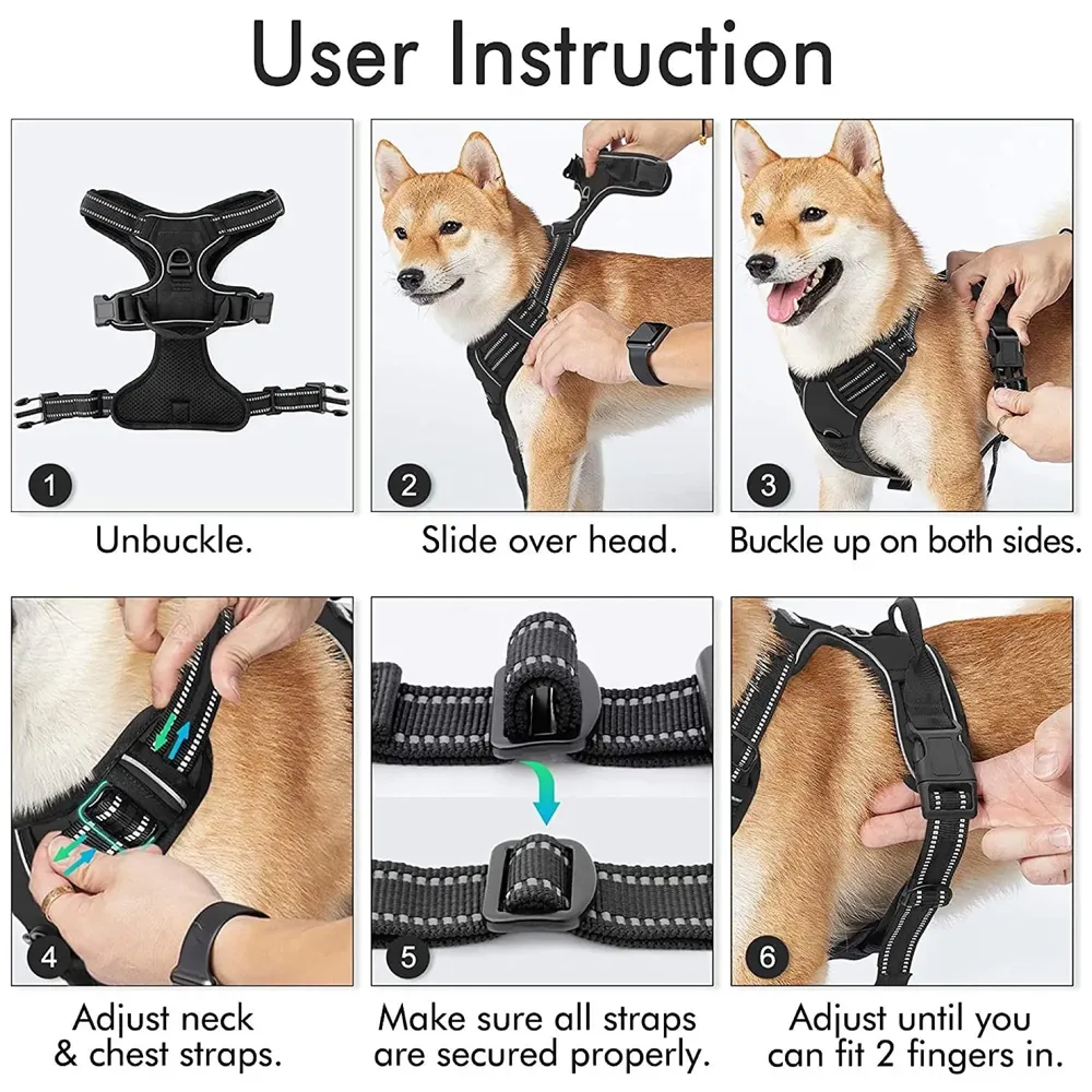 No Pull Dog Harness Mesh Breathable Adjustable Reflective Oxford Easy Control Comfortable Harness. (Black, Medium (15-21 Inch Girth))