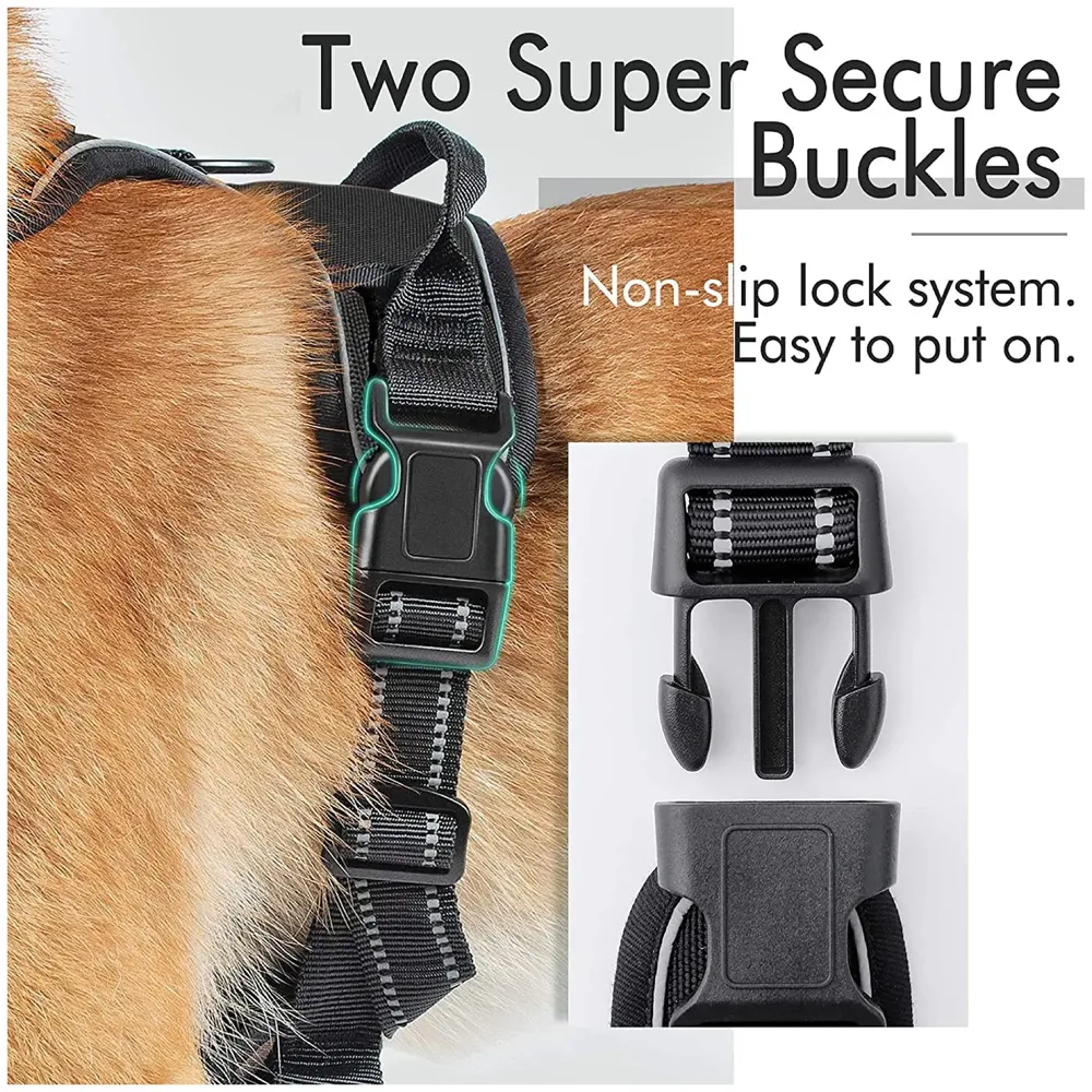 No Pull Dog Harness Mesh Breathable Adjustable Reflective Oxford Easy Control Comfortable Harness. (Black, Medium (15-21 Inch Girth))