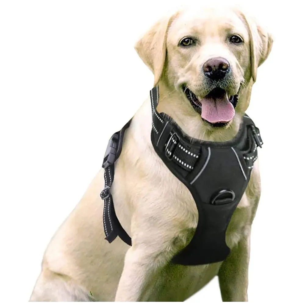 No Pull Dog Harness Mesh Breathable Adjustable Reflective Oxford Easy Control Comfortable Harness. (Black, Large (18-26 Inch Girth))