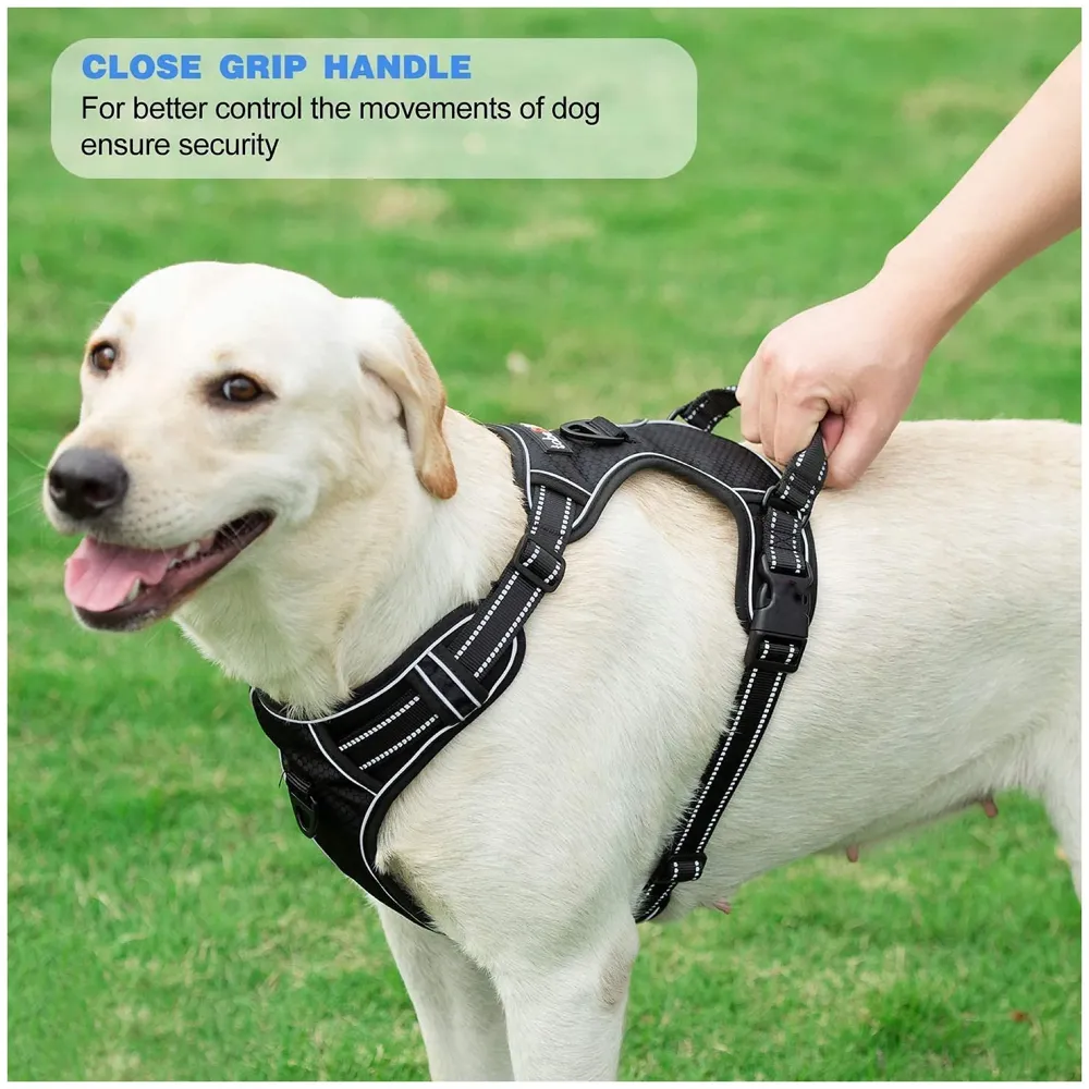 No Pull Dog Harness Mesh Breathable Adjustable Reflective Oxford Easy Control Comfortable Harness. (Black, XL (22-33 Inch Girth))