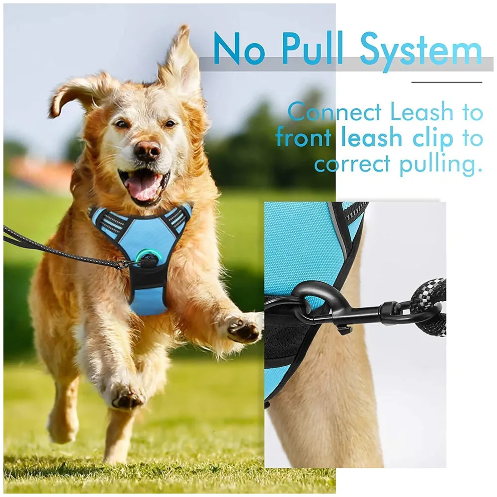 Blue No Pull Dog Harness Mesh Breathable Adjustable Reflective Oxford Easy Control Comfortable Harness. Large 18-26 Inch Girth - 3