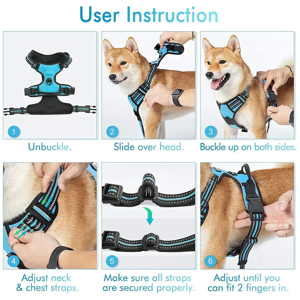 Blue No Pull Dog Harness Mesh Breathable Adjustable Reflective Oxford Easy Control Comfortable Harness. Large 18-26 Inch Girth - 7