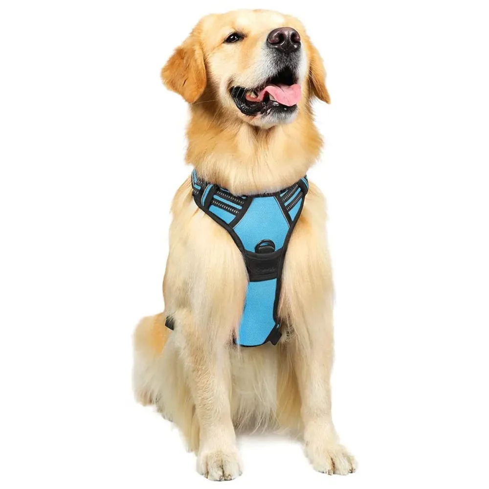 Blue No Pull Dog Harness Mesh Breathable Adjustable Reflective Oxford Easy Control Comfortable Harness. Large 18-26 Inch Girth