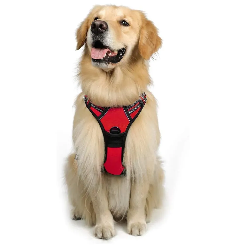 Red No Pull Dog Harness Mesh Breathable Adjustable Reflective Oxford Easy Control Comfortable Harness. Red Large 18-26 Inch Girth