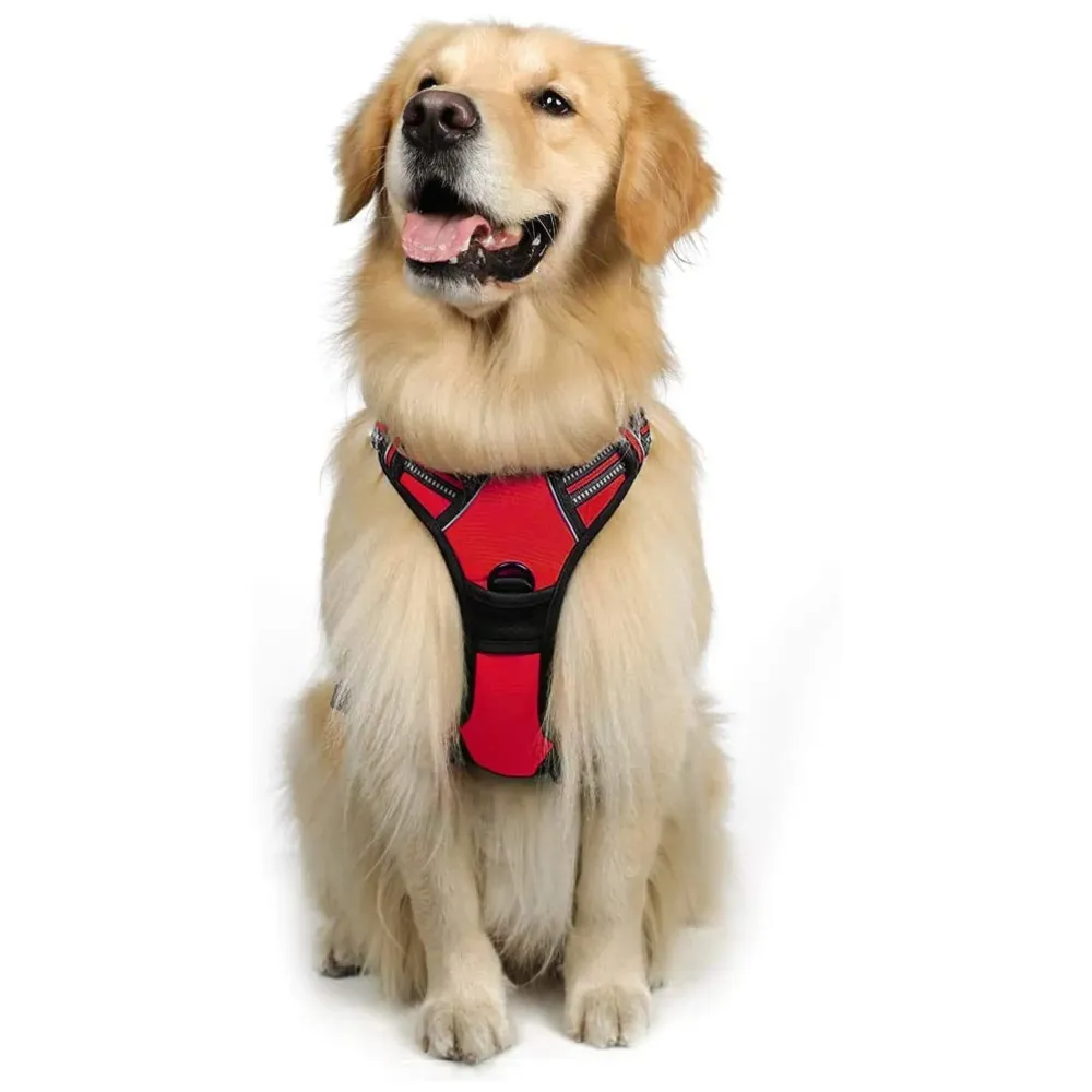 Red No Pull Dog Harness Mesh Breathable Adjustable Reflective Oxford Easy Control Comfortable Harness. Red Large 18-26 Inch Girth