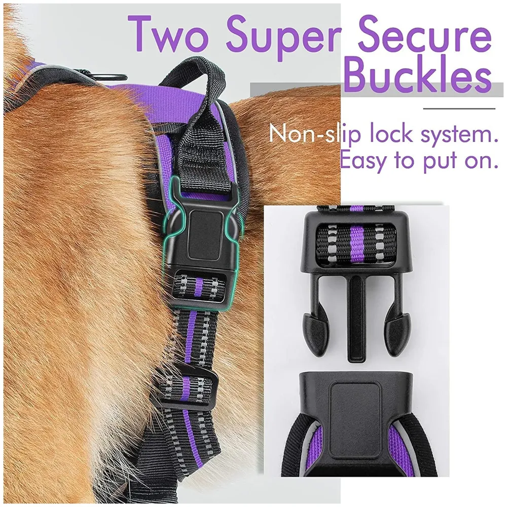 Purple No Pull Dog Harness Mesh Breathable Adjustable Reflective Oxford Easy Control Comfortable Harness. Purple Large 18-26 Inch Girth