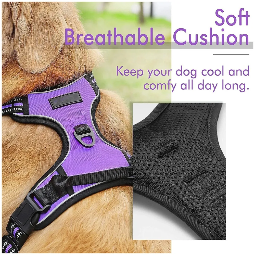 Purple No Pull Dog Harness Mesh Breathable Adjustable Reflective Oxford Easy Control Comfortable Harness. Purple Large 18-26 Inch Girth