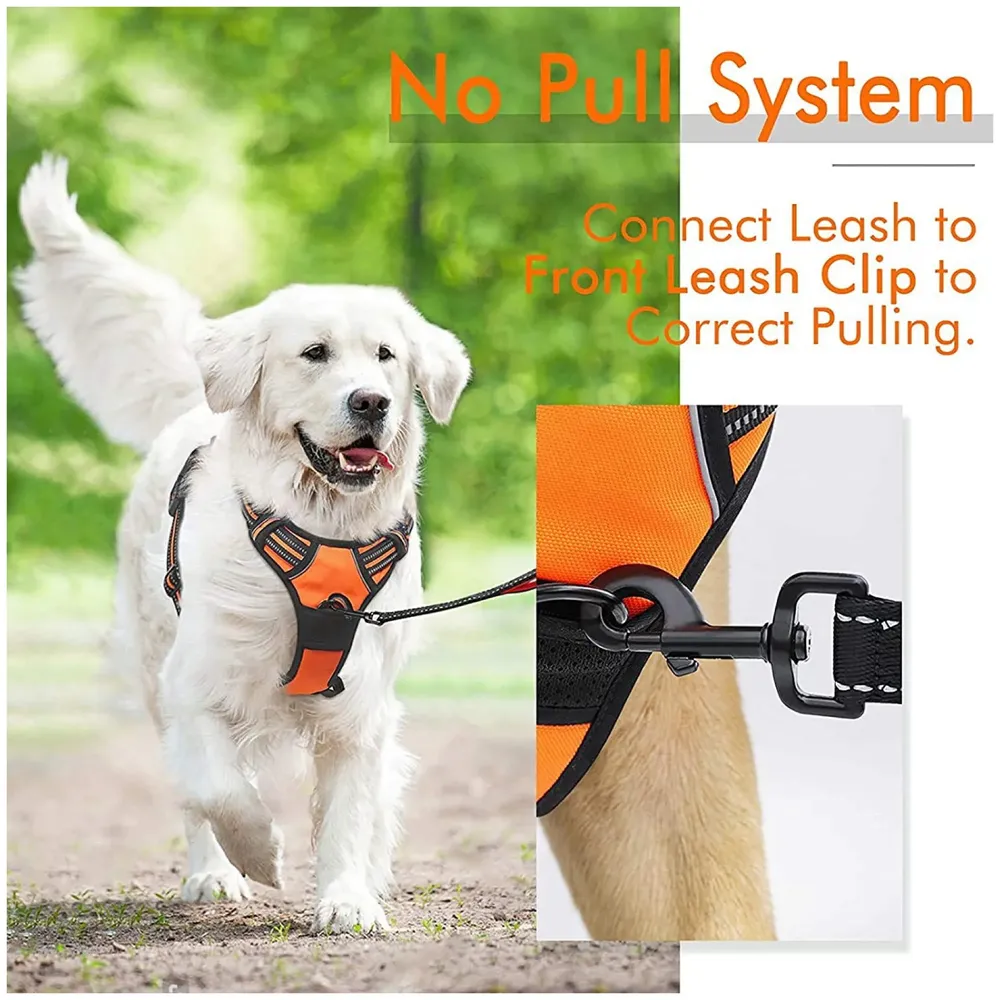 Orange No Pull Dog Harness Mesh Breathable Adjustable Reflective Oxford Easy Control Comfortable Harness. Large 18-26 Inch Girth