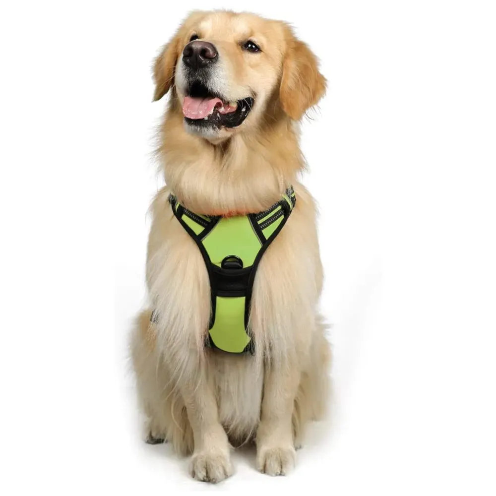 Green No Pull Dog Harness Mesh Breathable Adjustable Reflective Oxford Easy Control Comfortable Harness. Large 18-26 Inch Girth