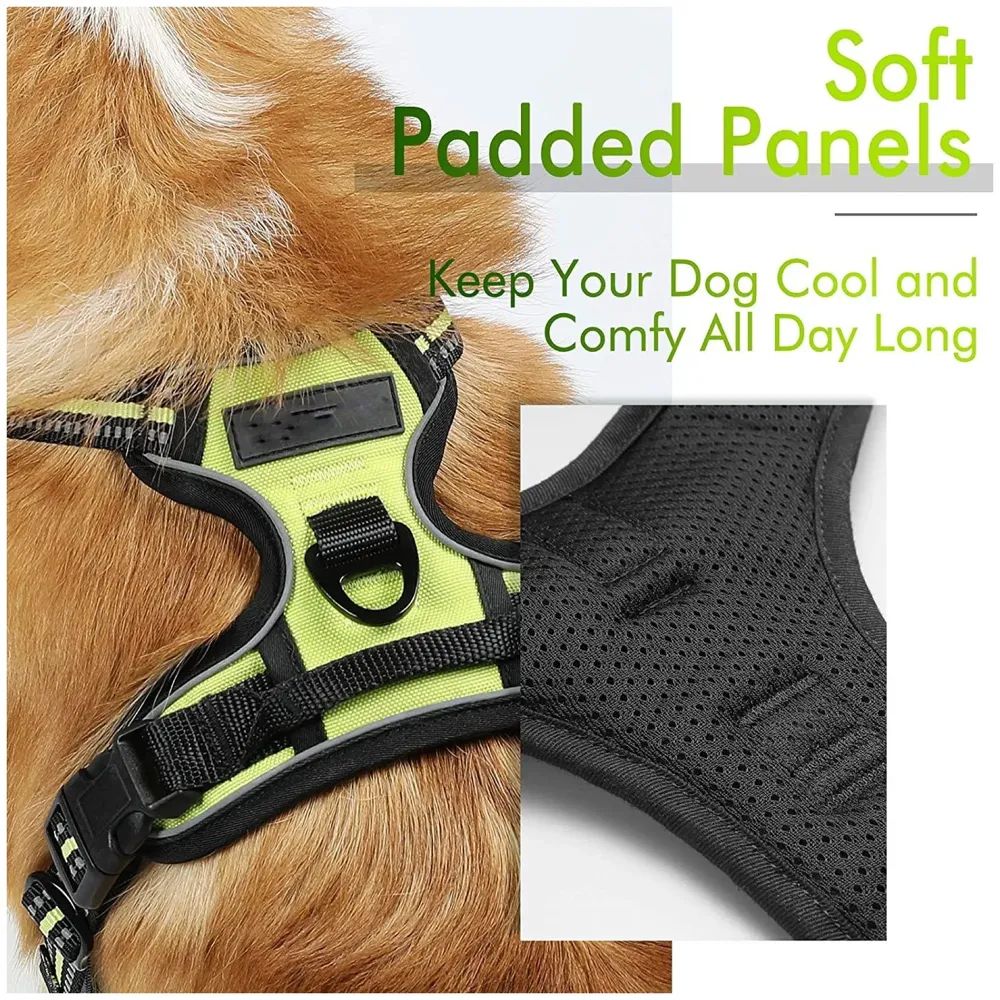 Green No Pull Dog Harness Mesh Breathable Adjustable Reflective Oxford Easy Control Comfortable Harness. Large 18-26 Inch Girth