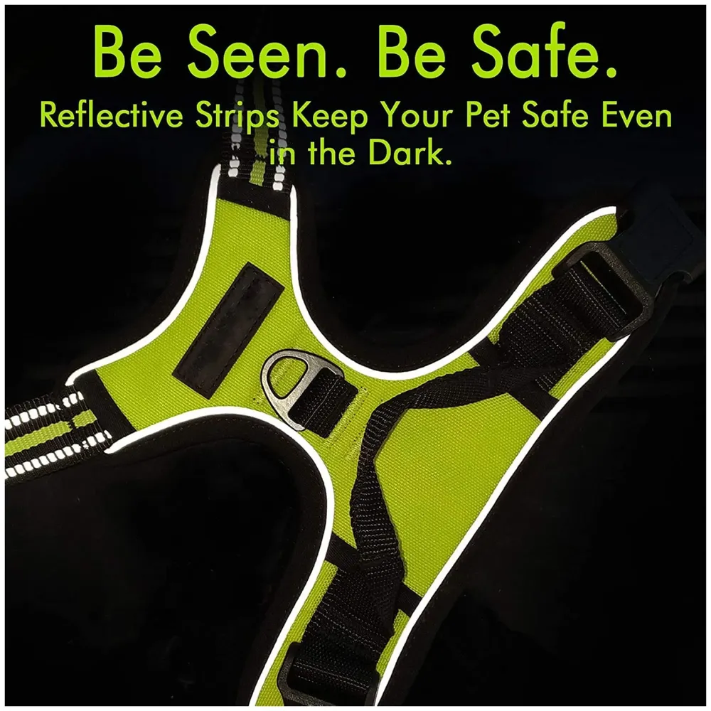 Green No Pull Dog Harness Mesh Breathable Adjustable Reflective Oxford Easy Control Comfortable Harness. Large 18-26 Inch Girth