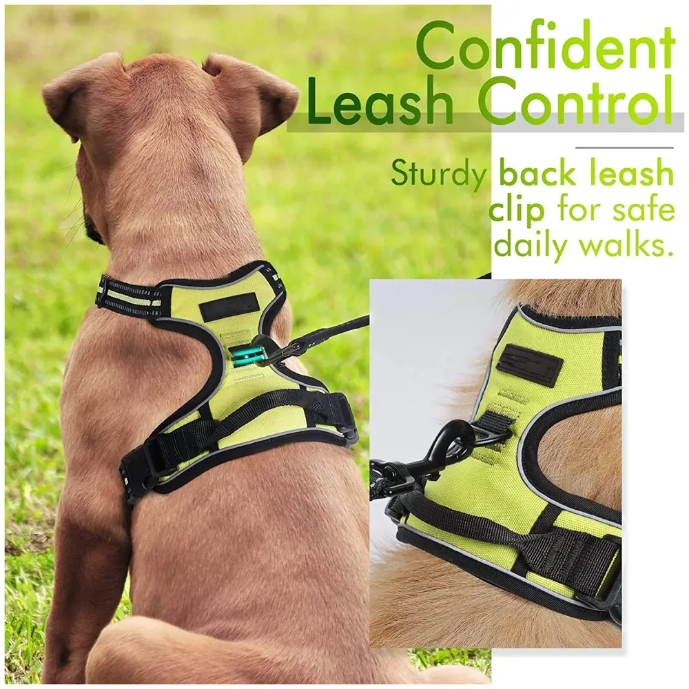 Combo Harness and Leash Green No Pull Dog Harness Mesh Breathable Adjustable Reflective Oxford Easy Control Comfortable Harness. Large 18-26 Inch Girth