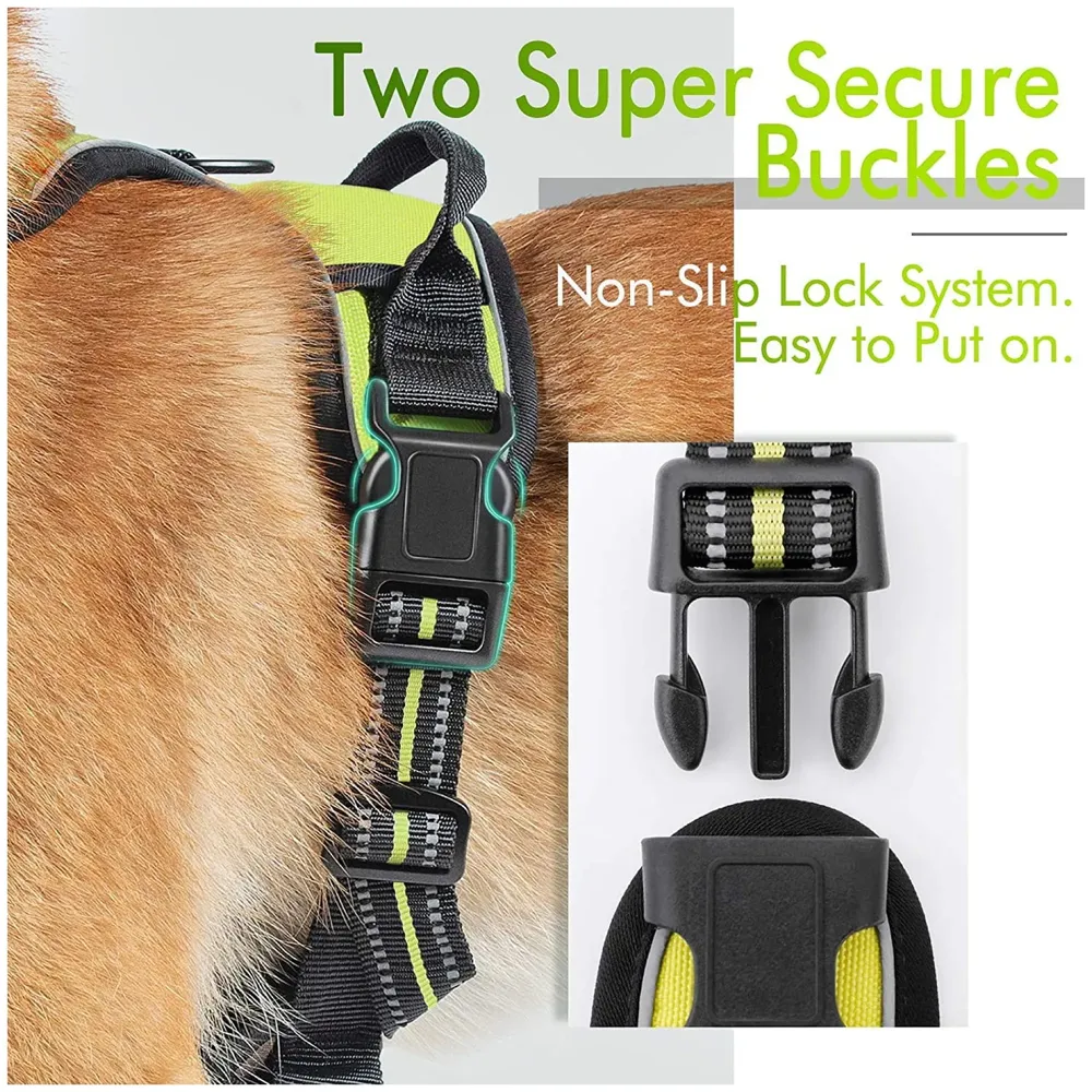 Combo Harness and Leash Green No Pull Dog Harness Mesh Breathable Adjustable Reflective Oxford Easy Control Comfortable Harness. Large 18-26 Inch Girth