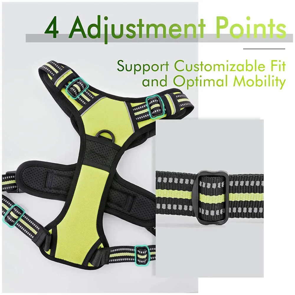 Harness and Leash Combo Green Dog Harness Mesh Breathable Adjustable Reflective Oxford Comfortable Harness. Large Dogs Like Labrador and Golden Retriever