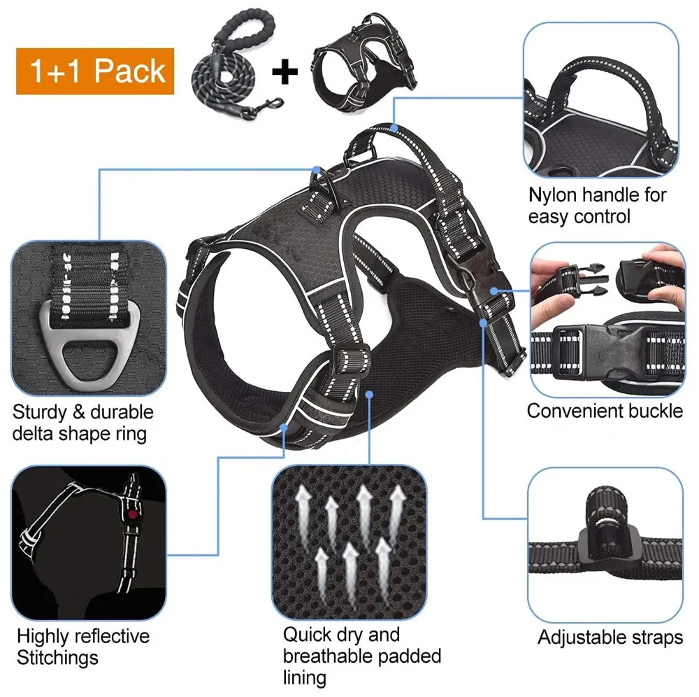 Harness and Leash Combo No Pull Dog Harness Mesh Breathable Adjustable Reflective Oxford Easy Control Comfortable Harness. (Small (13-18 Inch Girth))